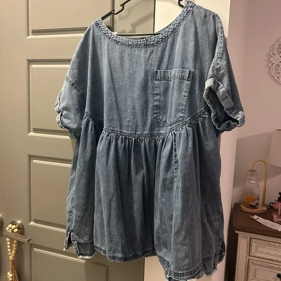 We The Free Moon City Oversized Denim Babydoll Top - Picture 2 of 5